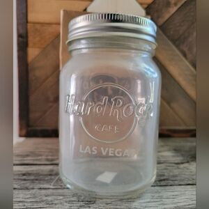 Hard Rock Cafe Las Vegas Clear Glass Jar with Silver Lid